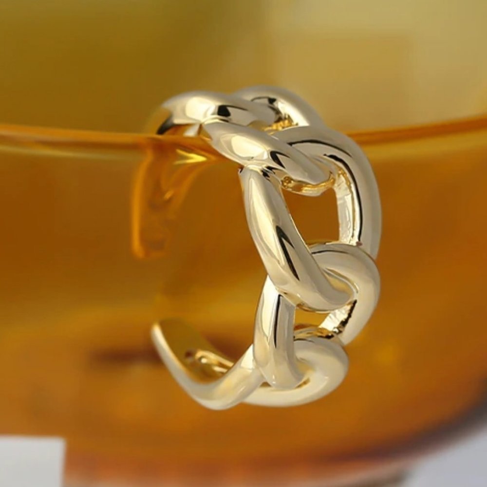 NEW 18K Gold Plated Link Chain Adjustable Ring c - Picture 4 of 5